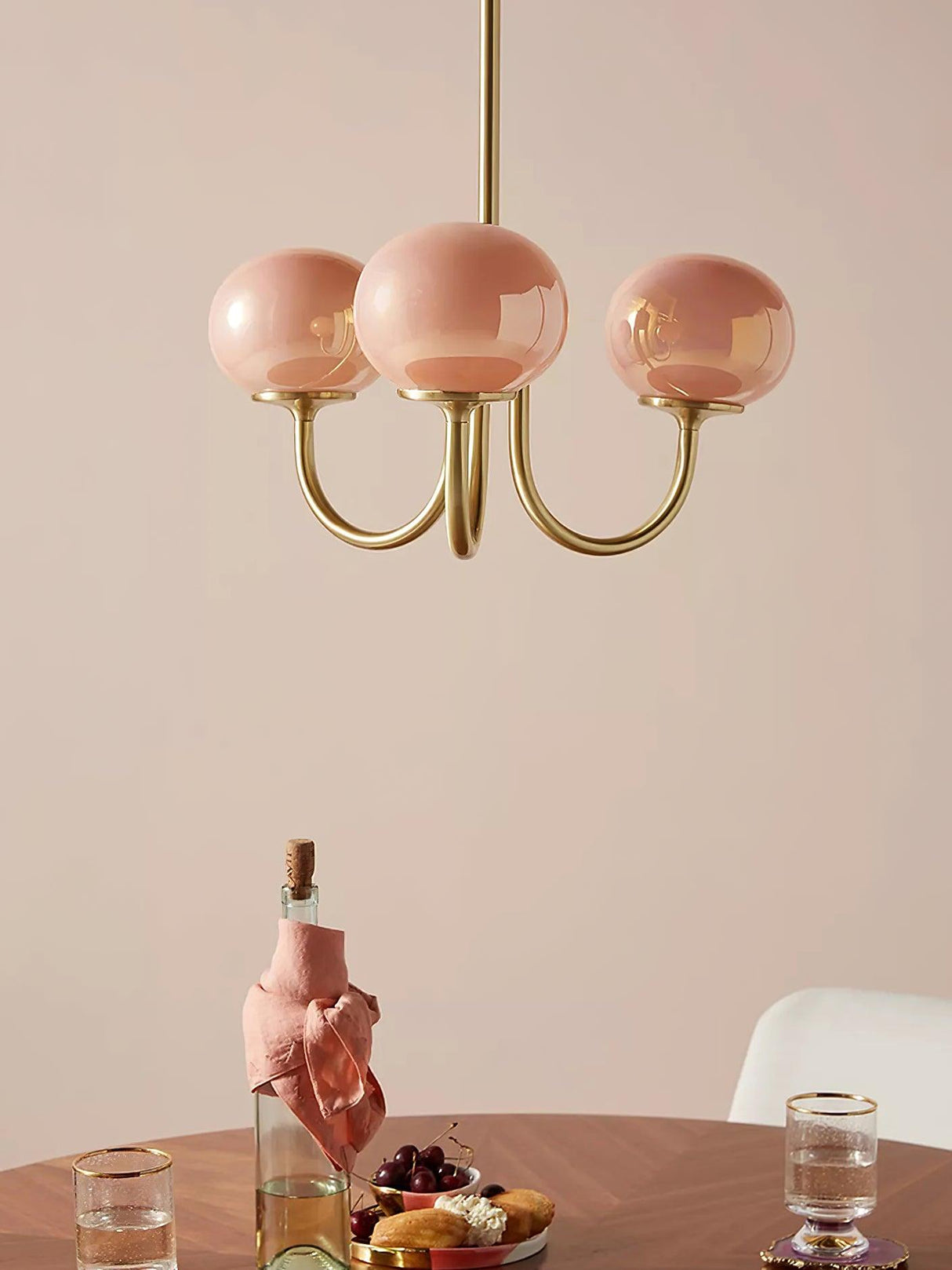 Modern Glass Chandelier  Pink Globe Brass Finish - Product detail 21