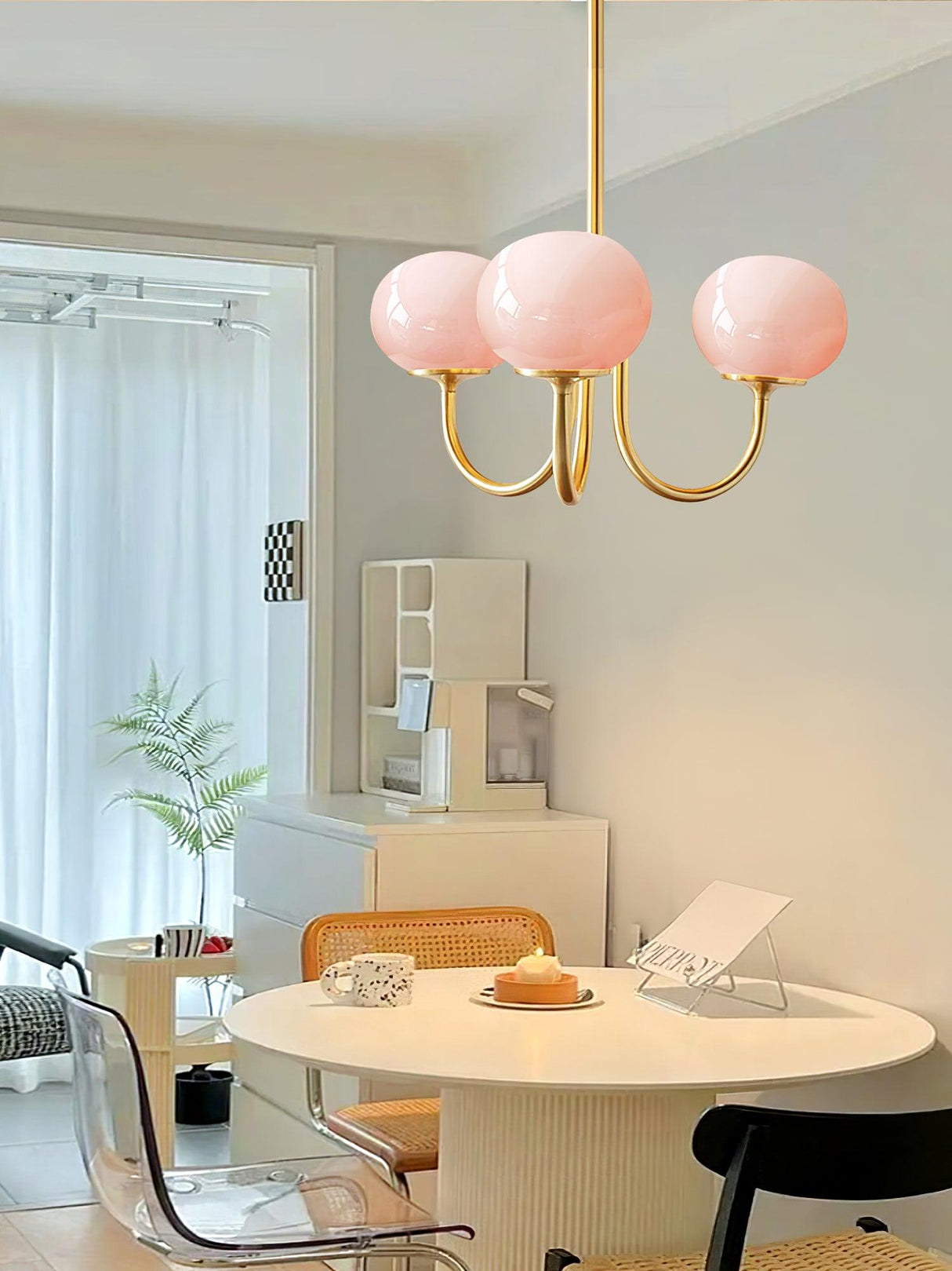 Modern Glass Chandelier  Pink Globe Brass Finish - Product detail 23