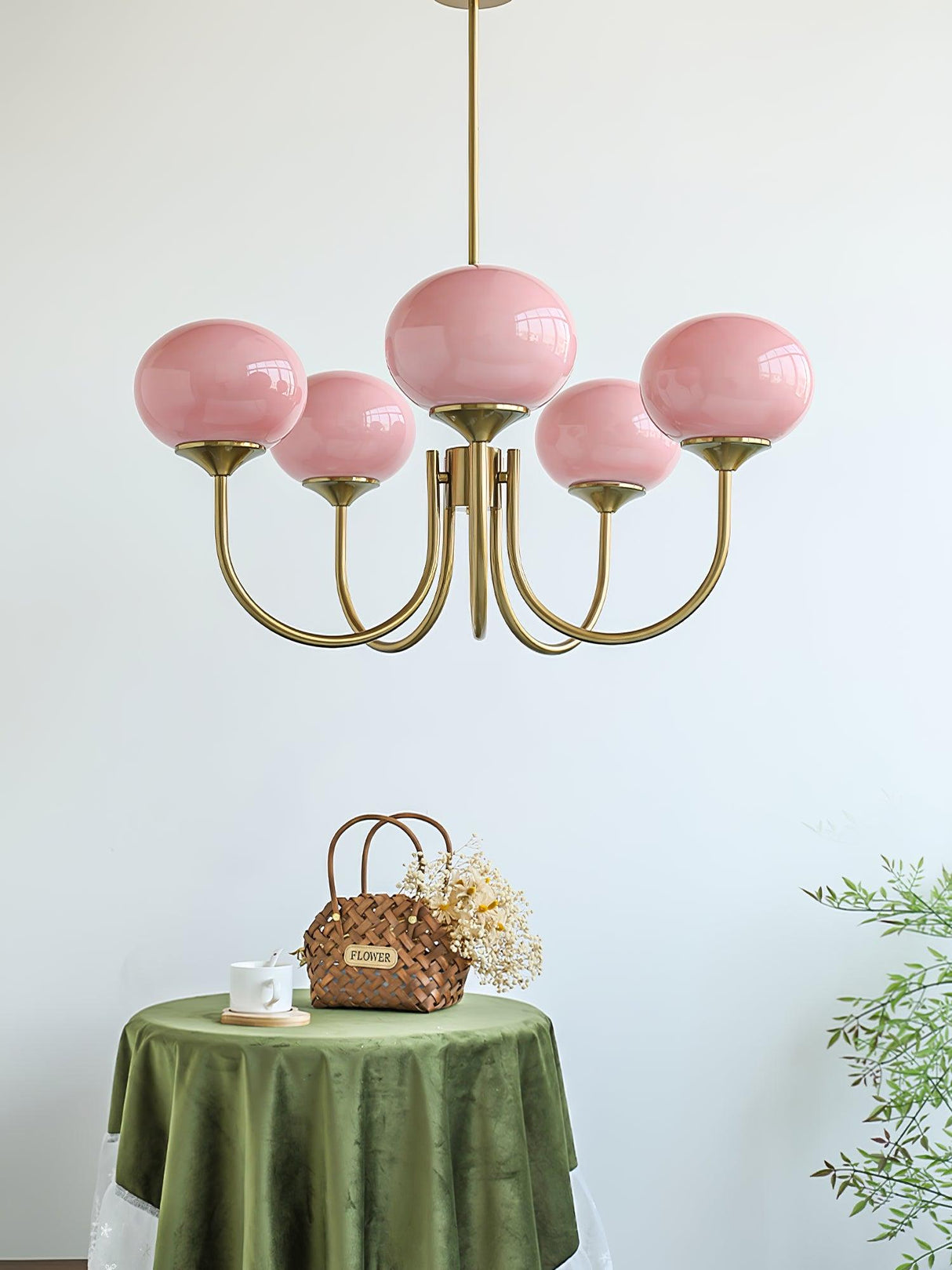 Modern Glass Chandelier  Pink Globe Brass Finish - Product detail 25