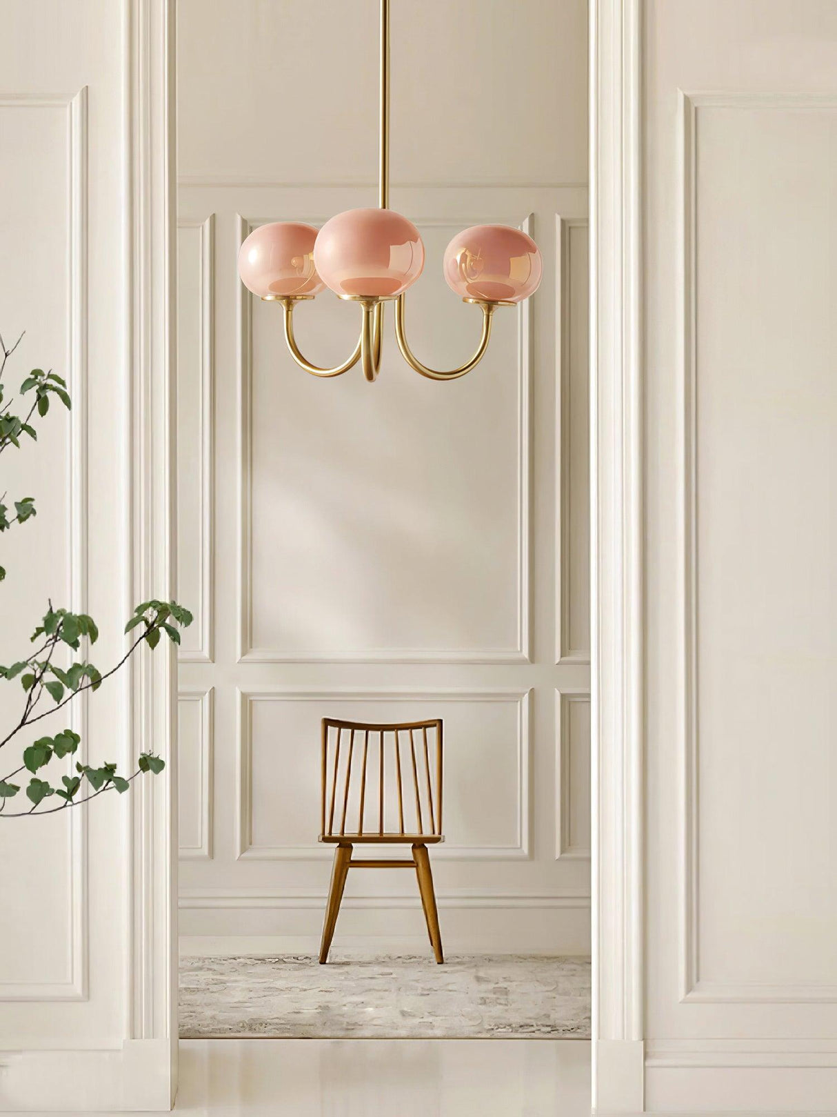 Modern Glass Chandelier  Pink Globe Brass Finish - Product detail 28