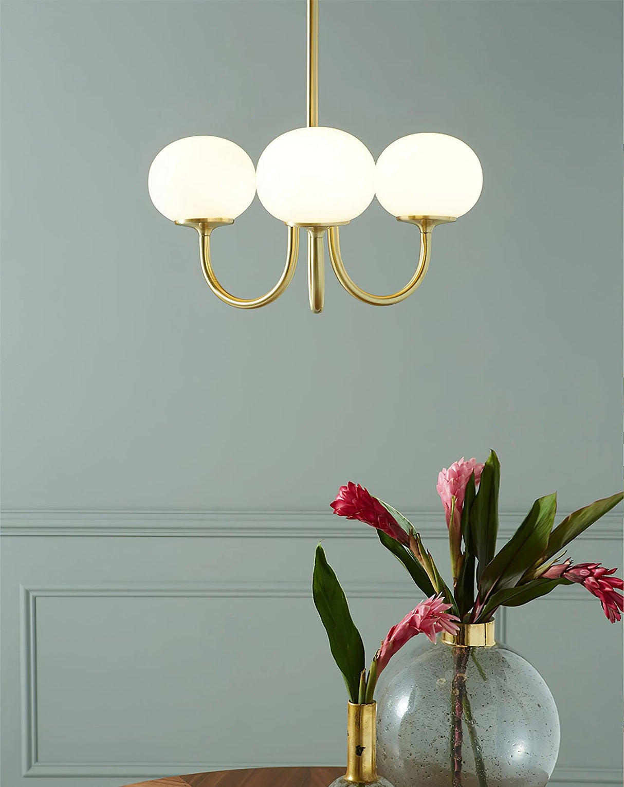 Modern Glass Chandelier  Pink Globe Brass Finish - Product detail 31