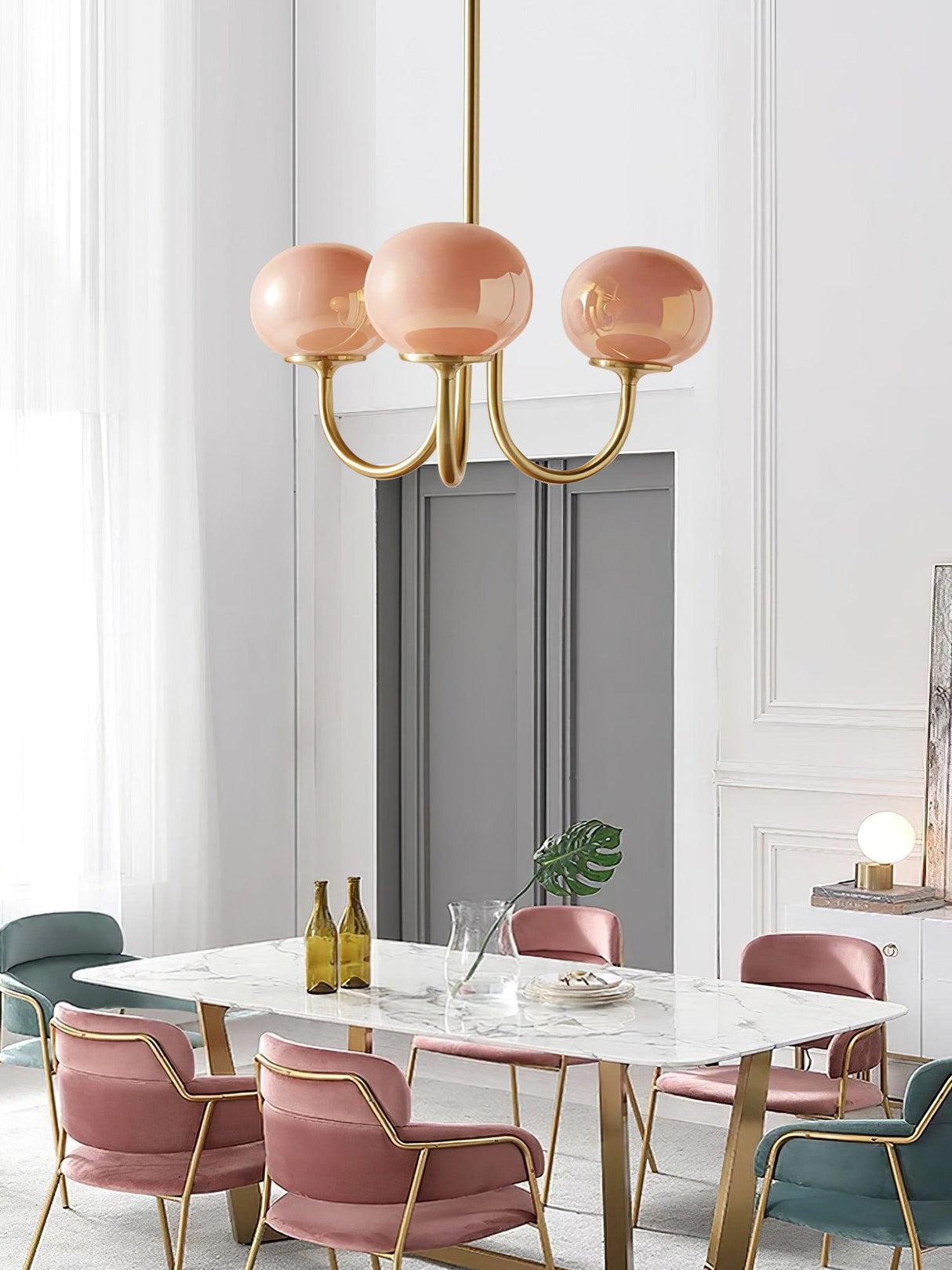 Modern Globe Chandelier  Pink Glass with Brass Arms - Product detail 33