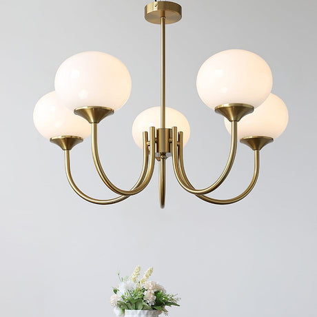 Modern Globe Chandelier  Pink Glass with Brass Arms - Product example