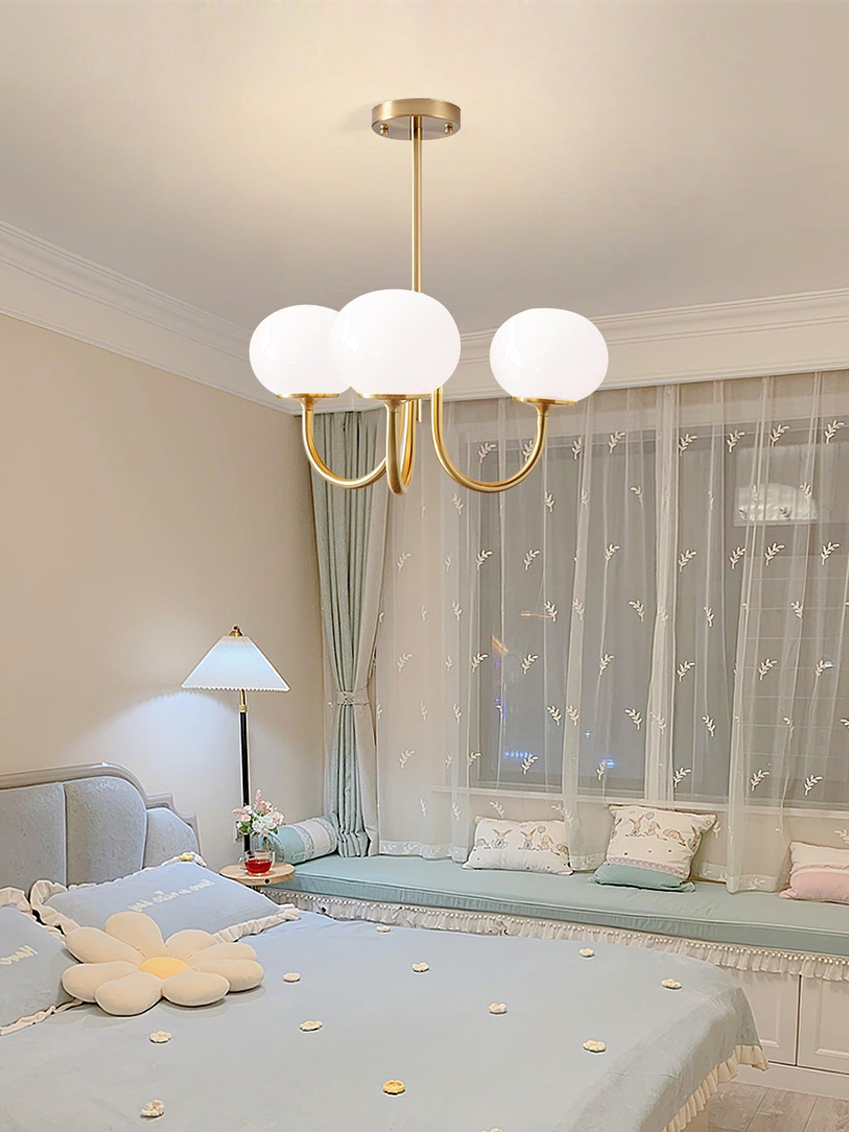 Modern Glass Chandelier  Pink Globe Brass Finish - Product detail 39