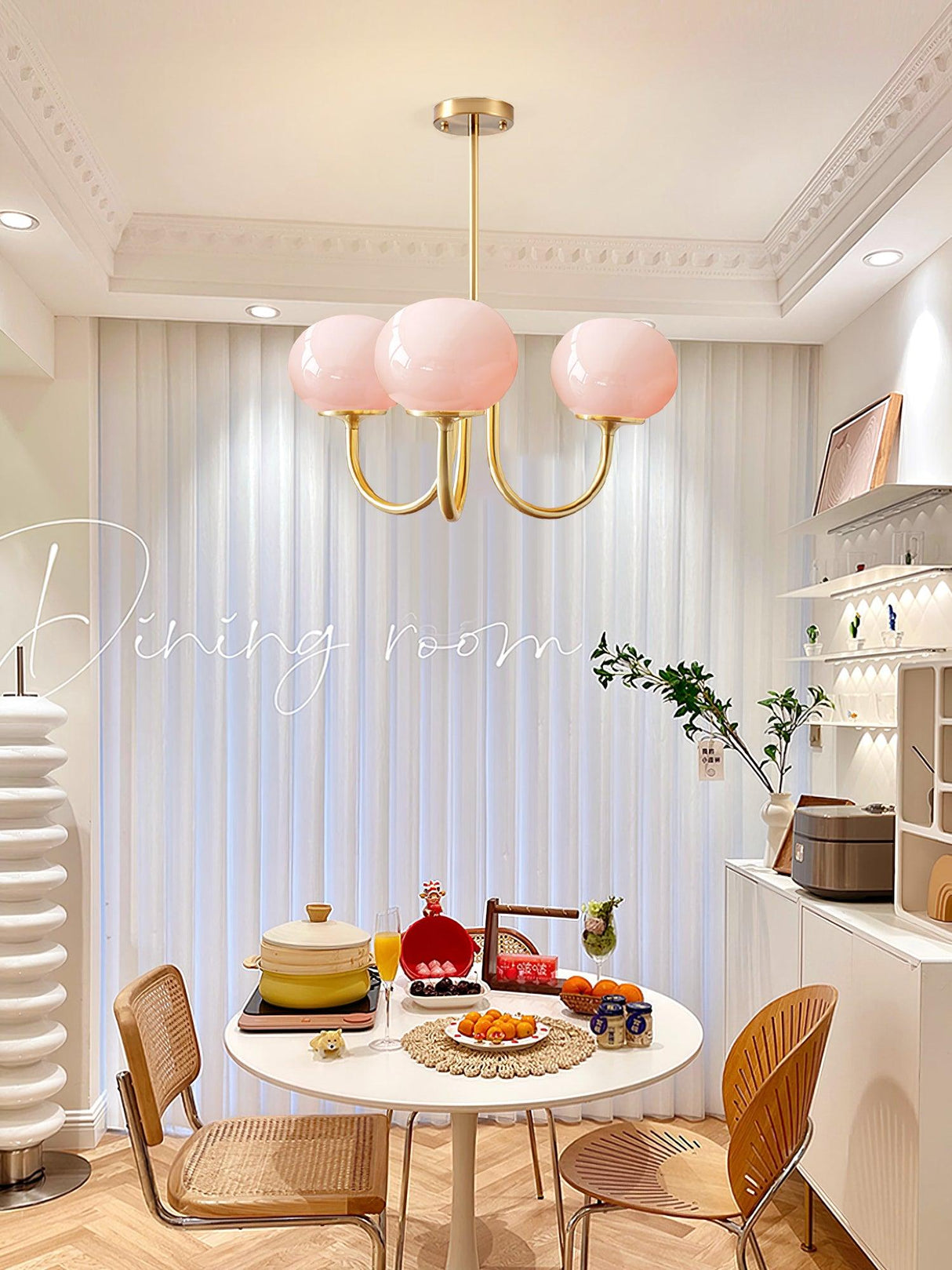 Modern Glass Chandelier  Pink Globe Brass Finish - Product detail 43