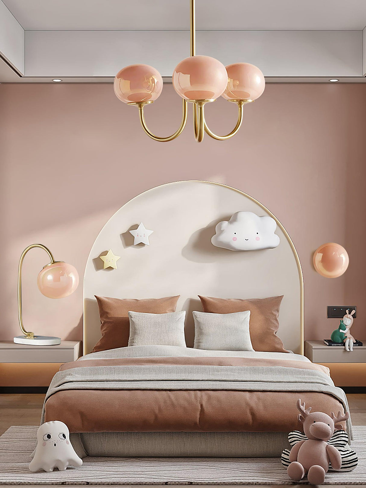 Modern Glass Chandelier  Pink Globe Brass Finish - Product detail 46