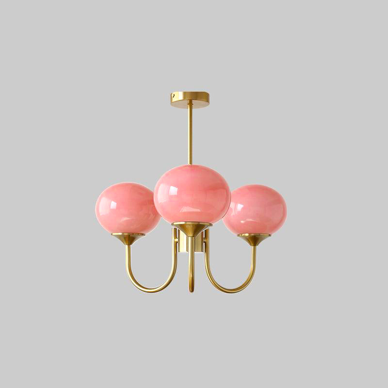 Modern Glass Chandelier  Pink Globe Brass Finish - Product detail 57