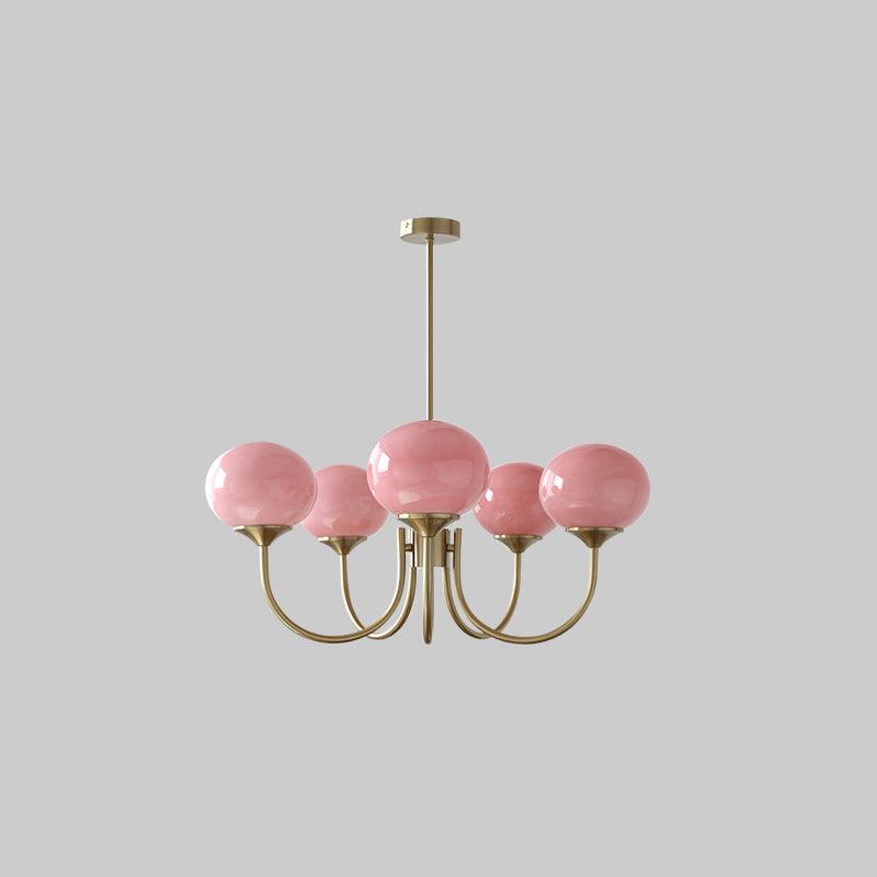 Modern Glass Chandelier  Pink Globe Brass Finish - Product detail 67