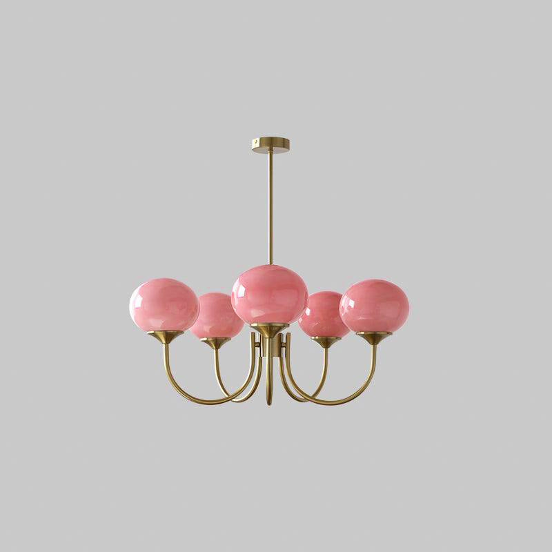 Modern Glass Chandelier  Pink Globe Brass Finish - Product detail 58