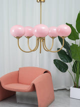 Modern Glass Chandelier  Pink Globe Brass Finish - Product detail 11