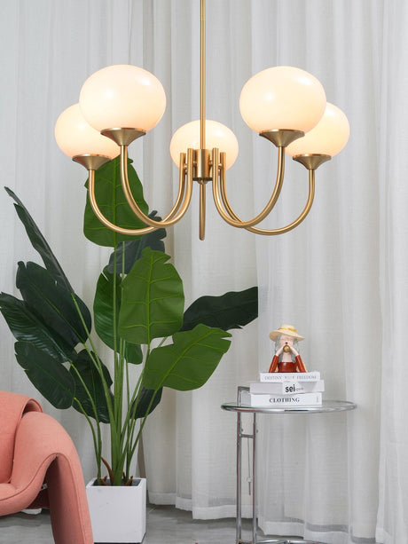 Modern Globe Chandelier  Pink Glass with Brass Arms - Product detail 13