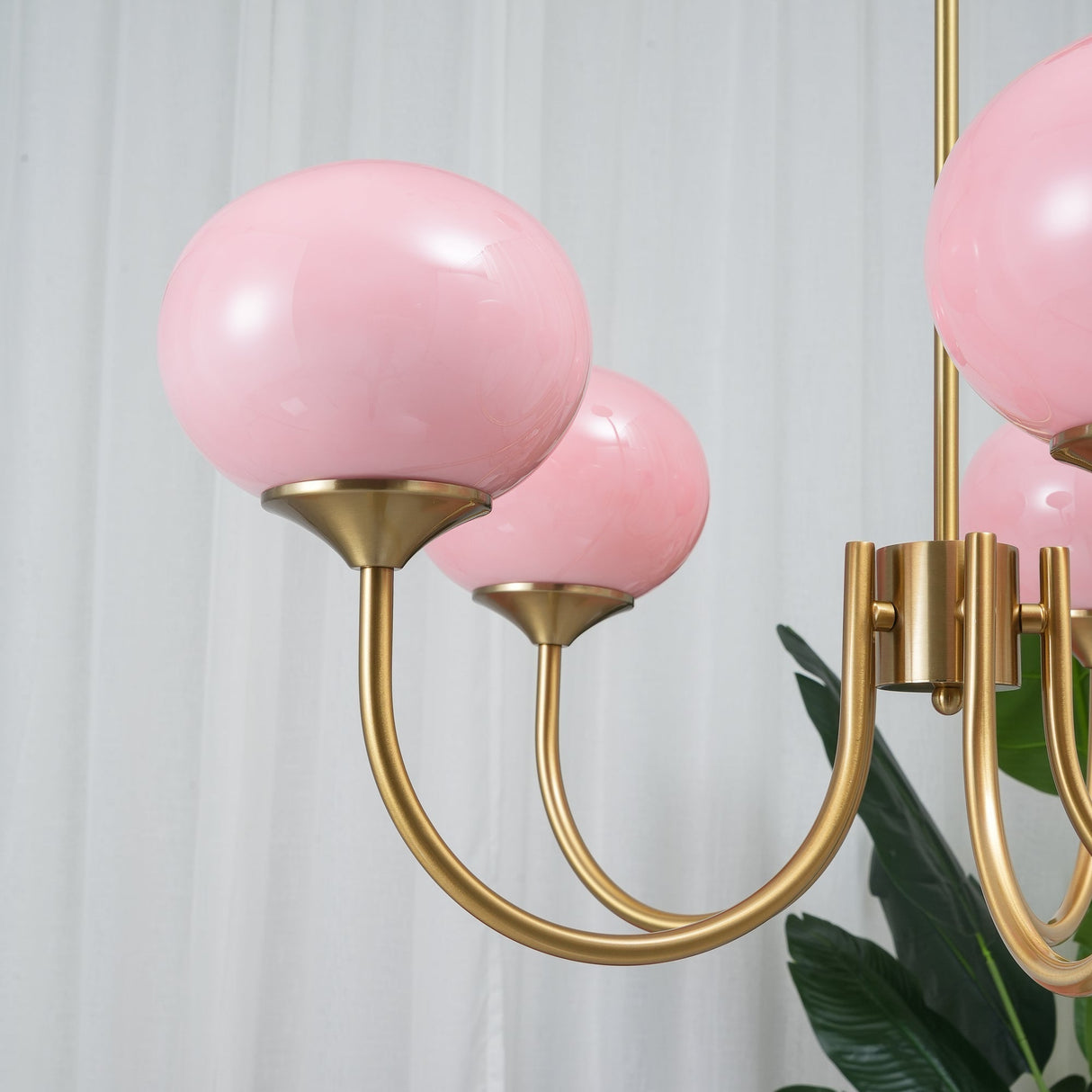 Modern Glass Chandelier  Pink Globe Brass Finish - Product detail 52