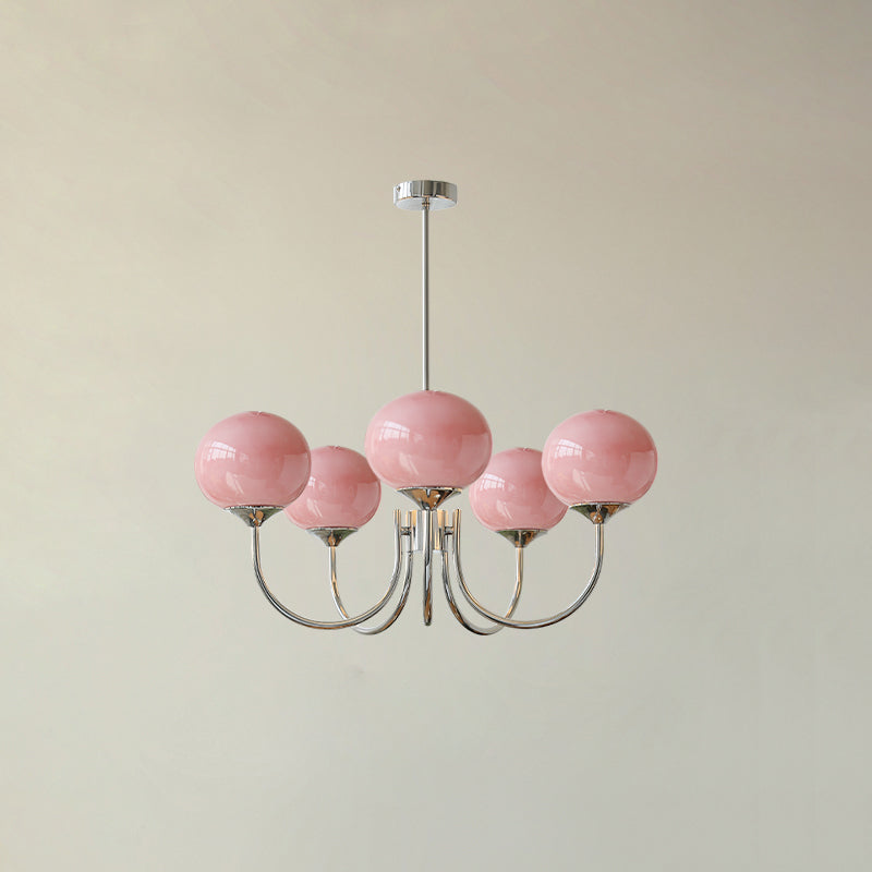 Modern Glass Chandelier  Pink Globe Brass Finish - Product detail 70