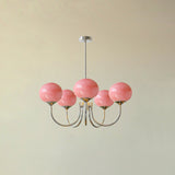 Modern Glass Chandelier  Pink Globe Brass Finish - Product detail 54