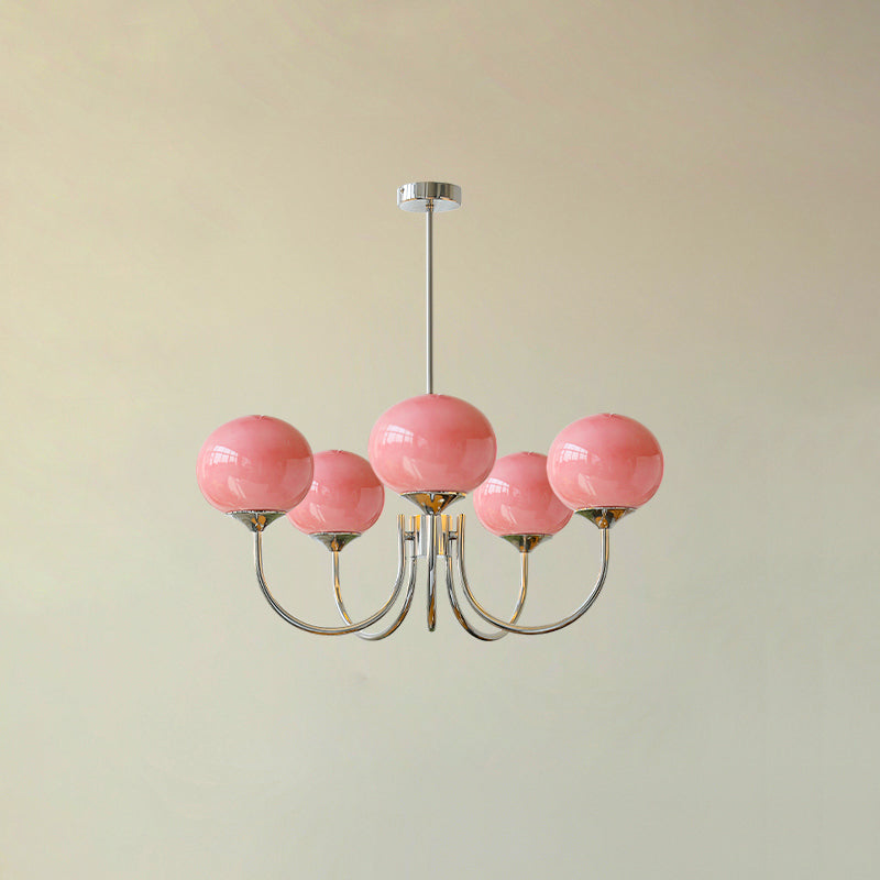 Modern Globe Chandelier  Pink Glass with Brass Arms - Product detail 54