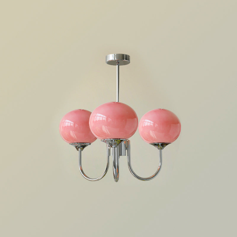 Modern Globe Chandelier  Pink Glass with Brass Arms - Product detail 56