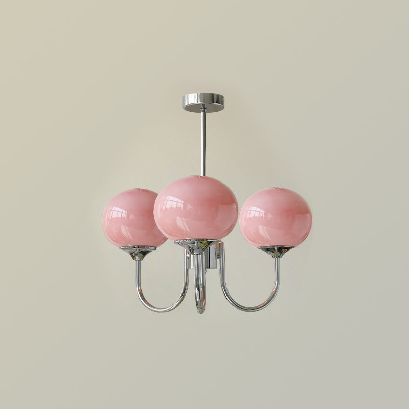 Modern Globe Chandelier  Pink Glass with Brass Arms - Product detail 64