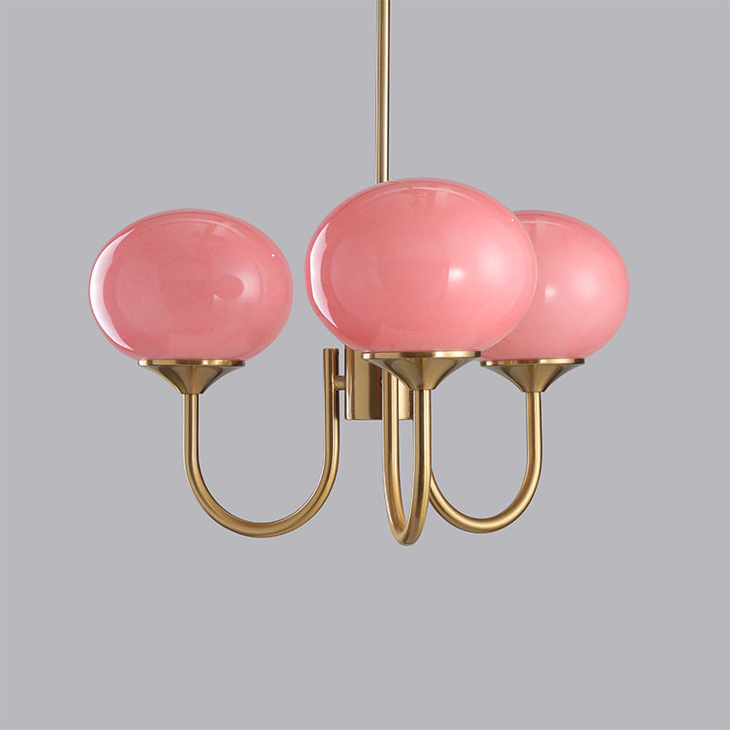 Modern Glass Chandelier  Pink Globe Brass Finish - Product detail 59