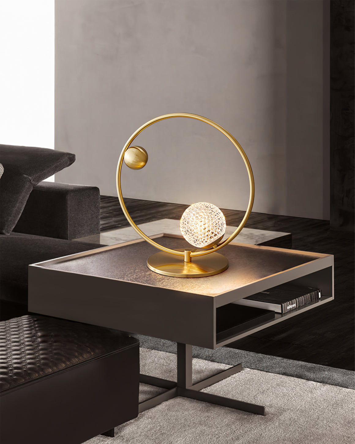 Modern Glass Table Lamp  Brass Ring Design with Spherical Diffusers - Product detail 15