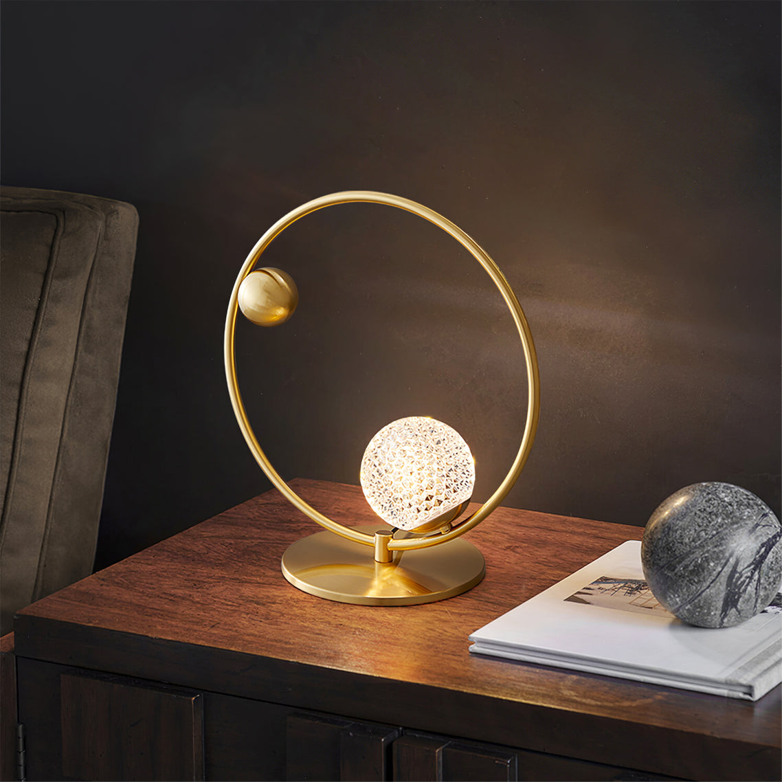 Modern Glass Table Lamp  Brass Ring Design with Spherical Diffusers - Product detail 7