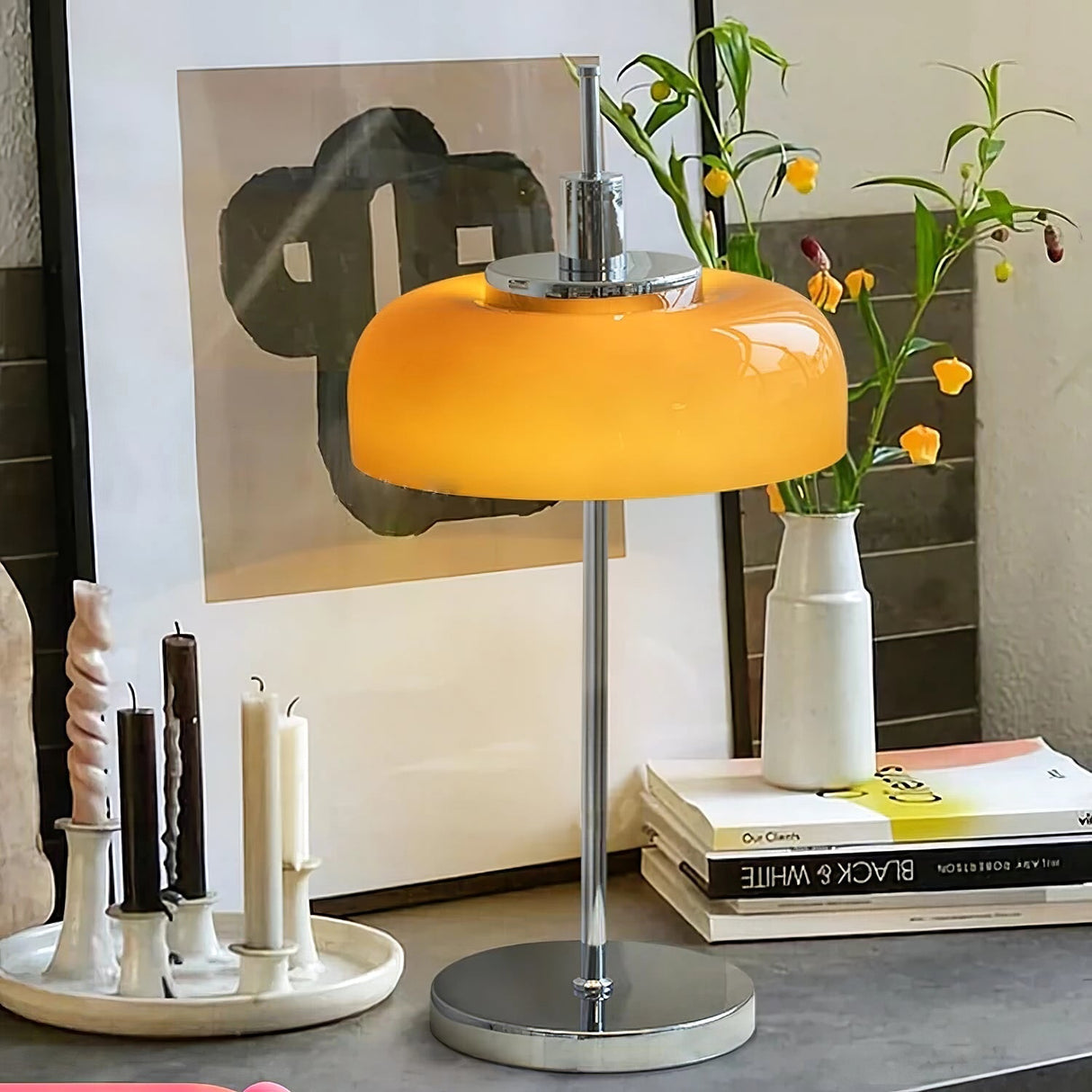 Modern LED Table Lamp  Orange Glass Dome Chrome Base - Product detail 31