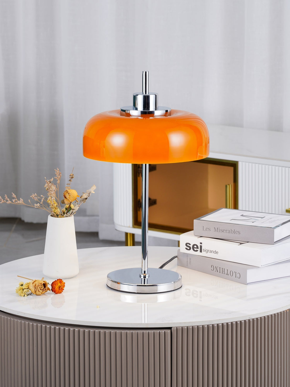 Modern LED Table Lamp  Orange Glass Dome Chrome Base - Product detail 12