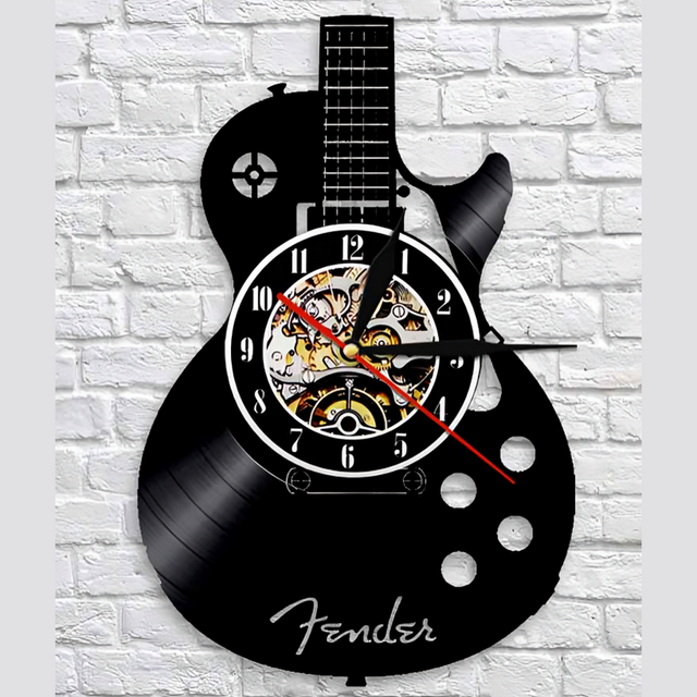 Guitar Vinyl Wall Clock  Recycled Record Design - Product showcase