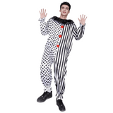 Classic Clown Costume Jumpsuit  Split Polka Dot Striped Design - Product showcase