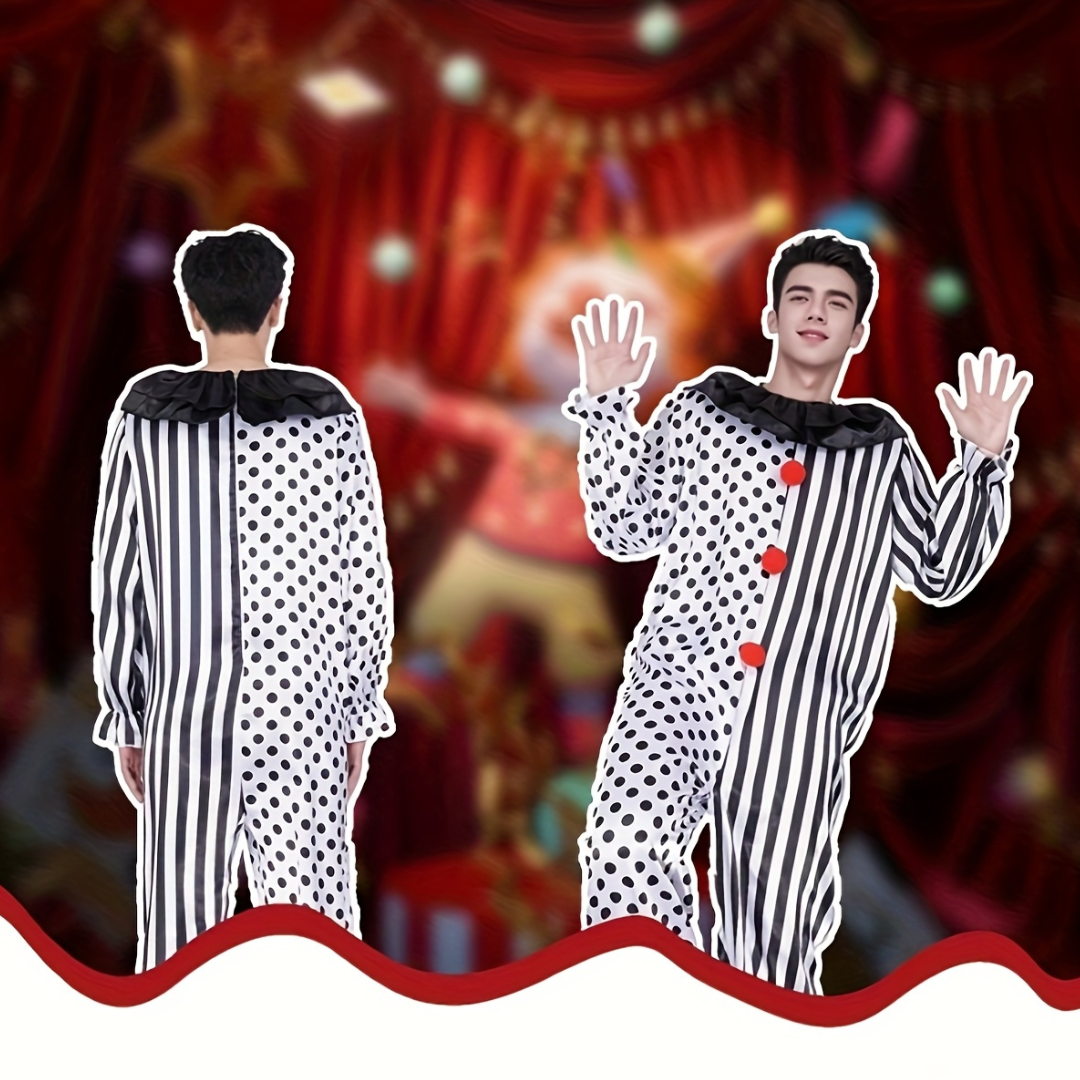 Classic Clown Costume Jumpsuit  Split Polka Dot Striped Design - Product detail 5