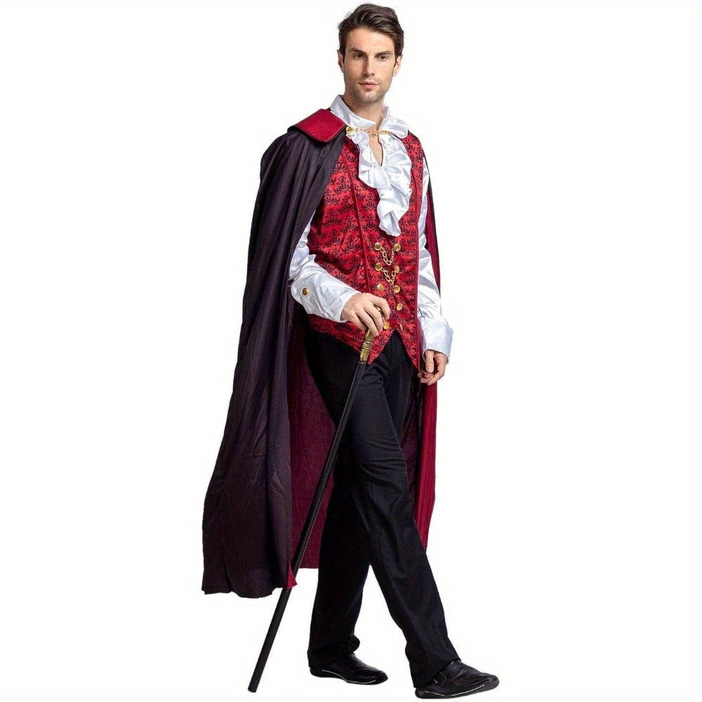 Gothic Vampire Costume  Victorian Style Cape and Vest Set - Detailed view