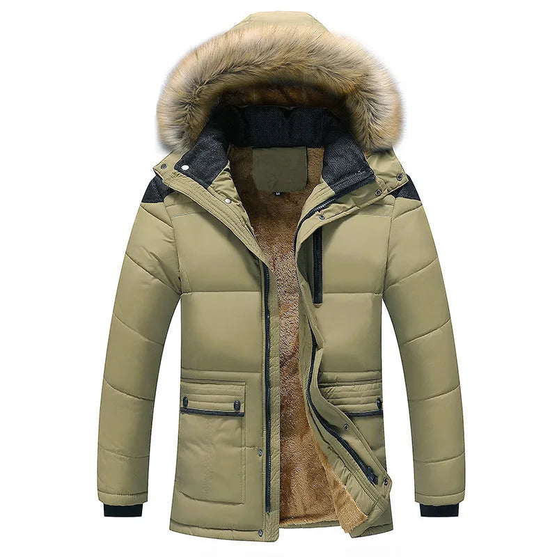 Mens Winter Puffer Coat  Fur Hood Insulated Design - Product showcase