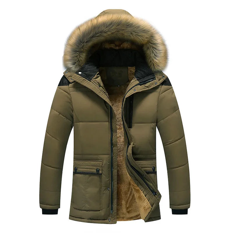 Mens Winter Puffer Coat  Fur Hood Insulated Design - Detailed view