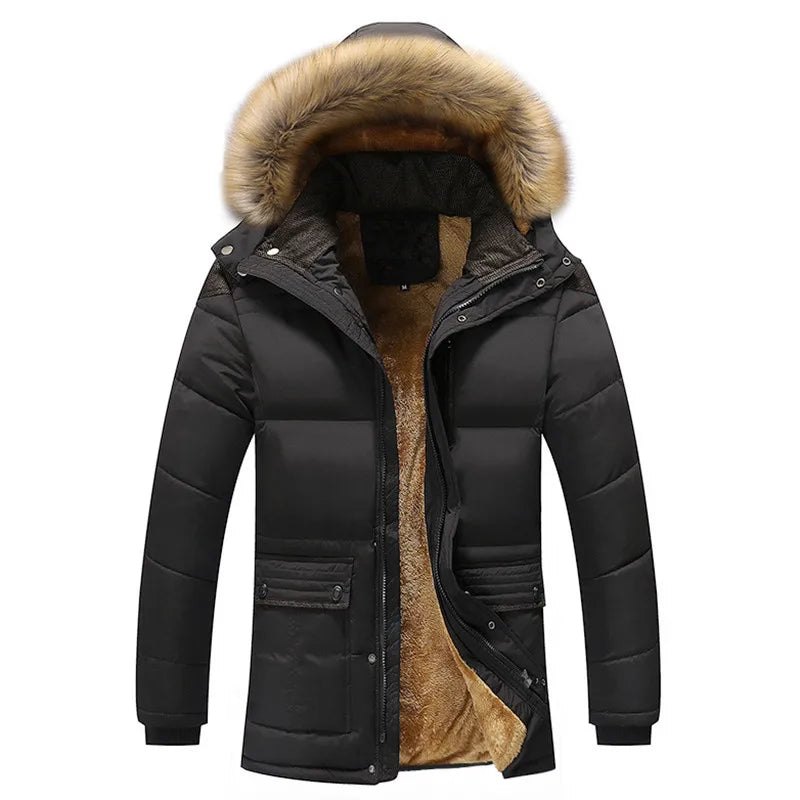 Mens Winter Puffer Coat  Fur Hood Insulated Design - Product example