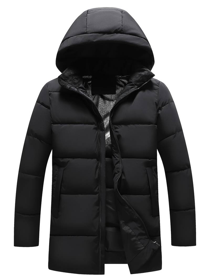 Mens Winter Puffer Coat  Quilted Hooded Long Jacket - Product showcase