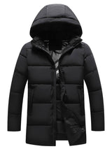 Mens Winter Puffer Coat  Quilted Hooded Long Jacket - Product showcase