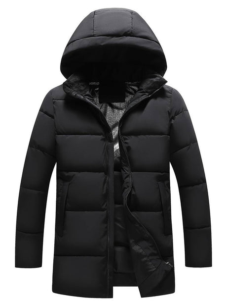 Mens Winter Puffer Coat  Quilted Hooded Long Jacket - Product showcase