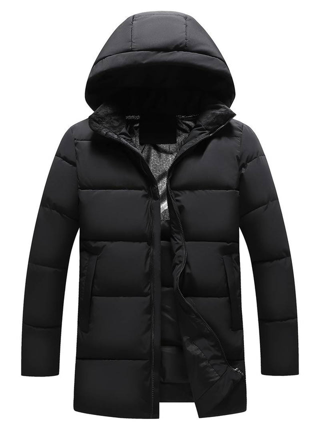Mens Winter Puffer Coat  Quilted Hooded Long Jacket - Product showcase