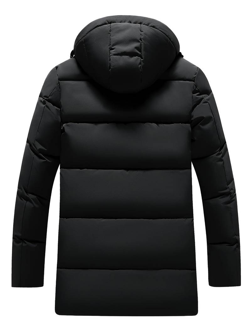 Mens Winter Puffer Coat  Quilted Hooded Long Jacket - Detailed view
