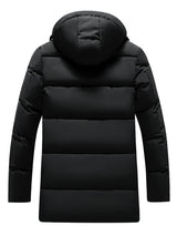 Mens Winter Puffer Coat  Quilted Hooded Long Jacket - Detailed view