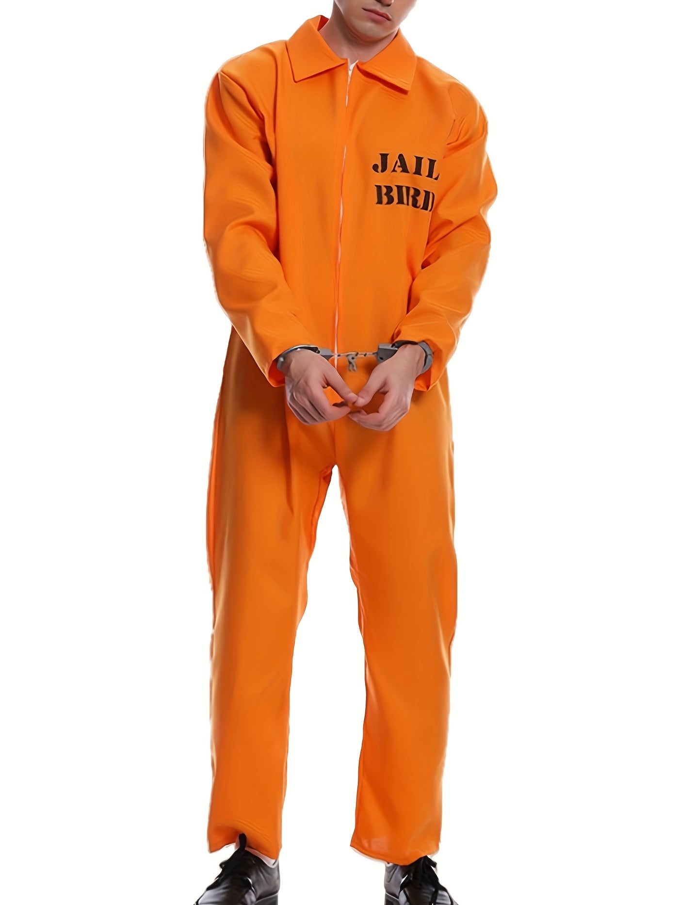 Halloween Prison Jumpsuit  Orange Zip-Front Costume - Detailed view