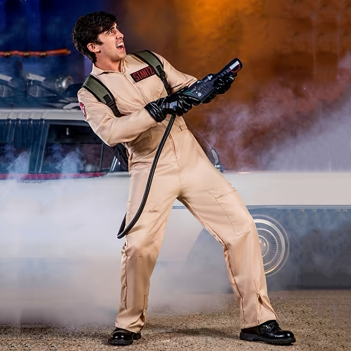 Halloween Costume Jumpsuit  Utility Style Beige Coveralls - Detailed view