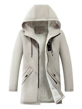 Winter Hooded Jacket  Fleece Lined Windproof Mid-Length Coat - Product showcase
