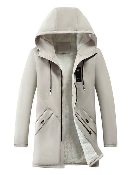 Winter Hooded Jacket  Fleece Lined Windproof Mid-Length Coat - Product showcase
