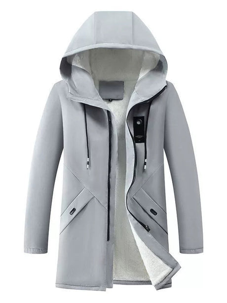 Winter Hooded Jacket  Fleece Lined Windproof Mid-Length Coat - Product example