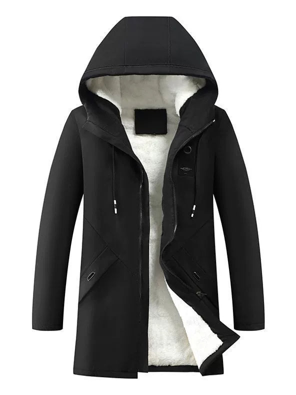 Winter Hooded Jacket  Fleece Lined Windproof Mid-Length Coat - Product detail 4
