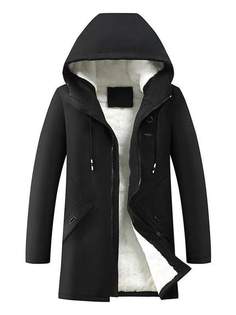 Winter Hooded Jacket  Fleece Lined Windproof Mid-Length Coat - Product detail 4