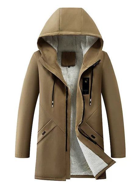 Winter Hooded Jacket  Fleece Lined Windproof Mid-Length Coat - Product detail 5