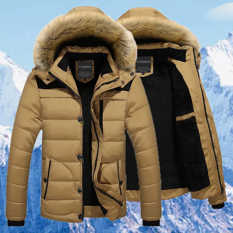 Winter Quilted Puffer Coat  Fur Trim Hood Design - Detailed view