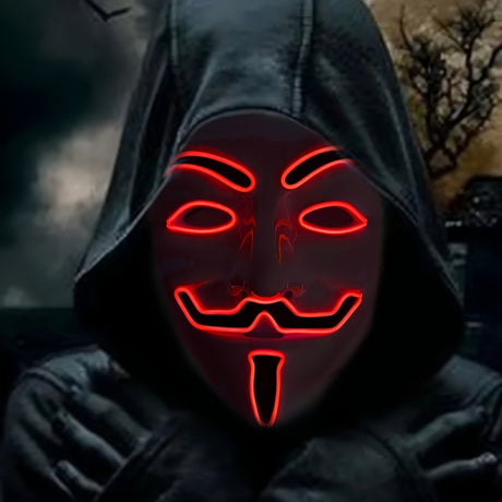 LED Halloween Mask  Anonymous Red Glow Design - Detailed view