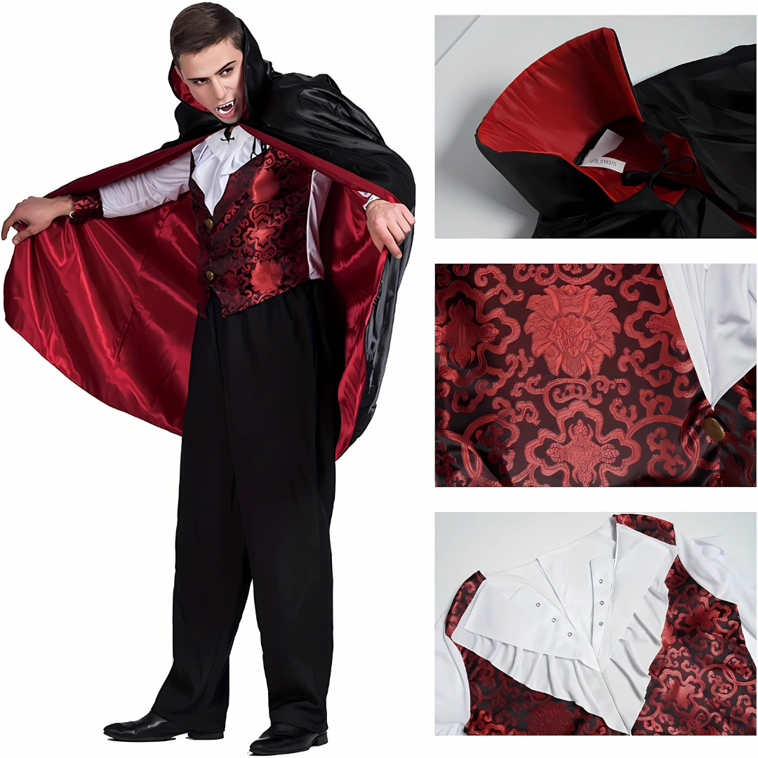 Gothic Vampire Costume  Embroidered Vest with Cape - Detailed view